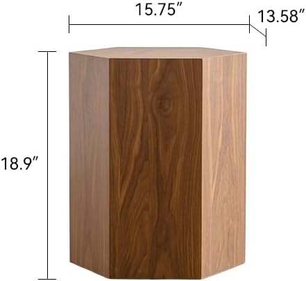 Hexagon Wooden Side Table Withe Wood Grain, Modern Fully Assembled End Table for Small Spaces, Living Room, Bedroom, 15.75"×13.58"×18.9" - Walnut