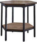 Steve Silver Ultimo Hexagon End Table, Ash Veneers with Iron Base, Top and Bottom Shelves for Extra Storage, for Living Room, Home Office, 24" L x 24" W x 24" H, Brown