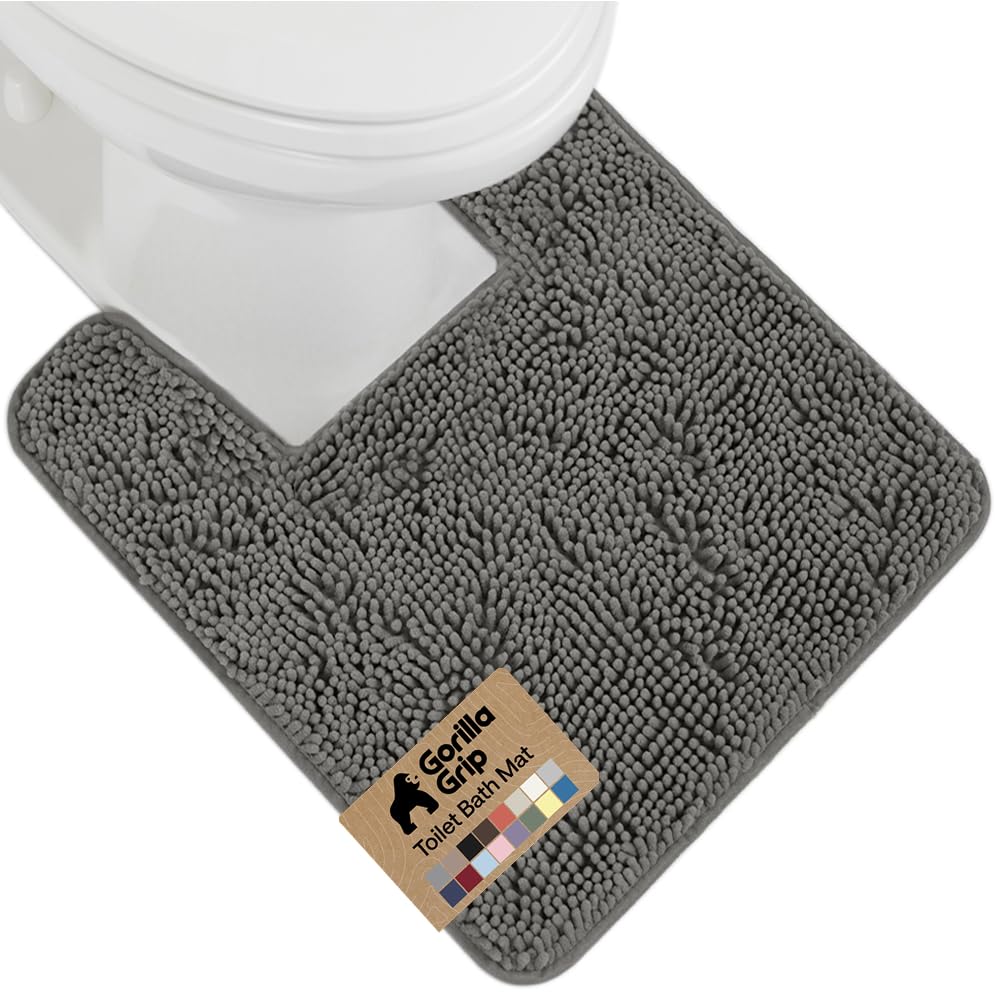 GORILLA GRIP Bath Rug Mat, Thick Soft Absorbent Chenille, Quick Dry Microfiber Mats, Rubber Backing Washable Shower Floor Rugs, US Designed Bathroom Bathmat Home Decor Accessories, 24x17, Grey