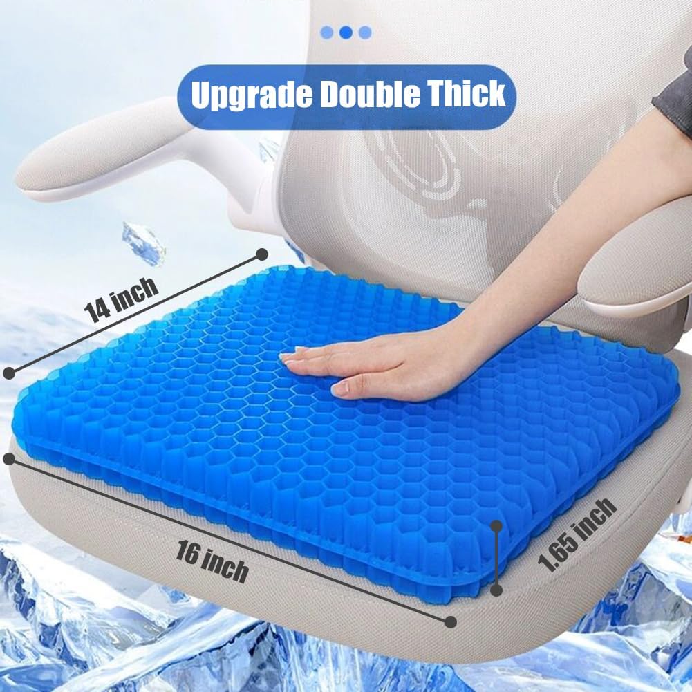 Gel Seat Cushion, Double Thick Egg Gel Cushion for Pressure Pain Relief, Breathable Wheelchair Cushion Chair Pads for Car Seat Office Chair (16x14x1.65inch)