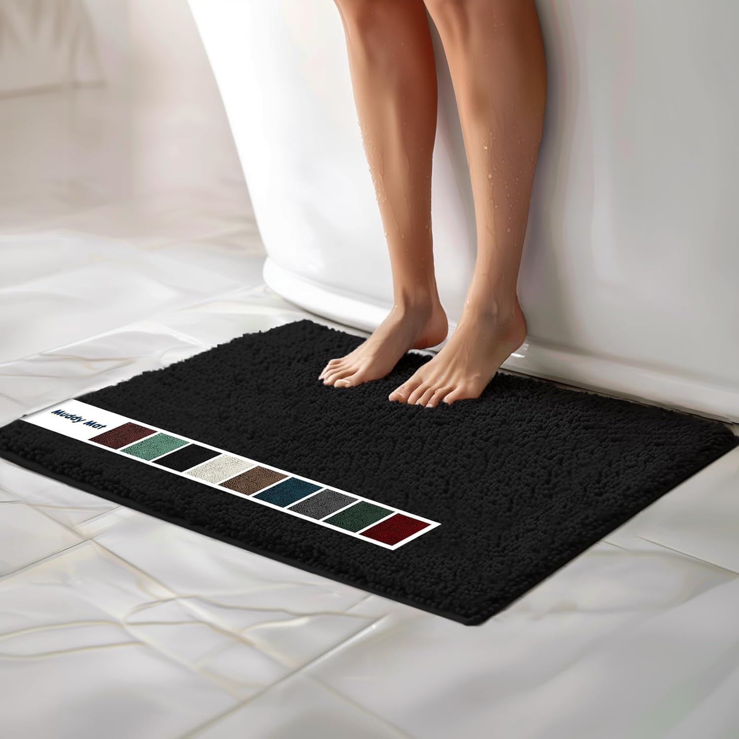 Muddy Mat Chenille Bathroom Rugs Quick Dry Microfiber Mats Non Slip Washable, Extra Thick, Soft and Highly Absorbent Bath Mats for Bathroom, Kitchen, and Shower Floor - Grey Small 28"X18"