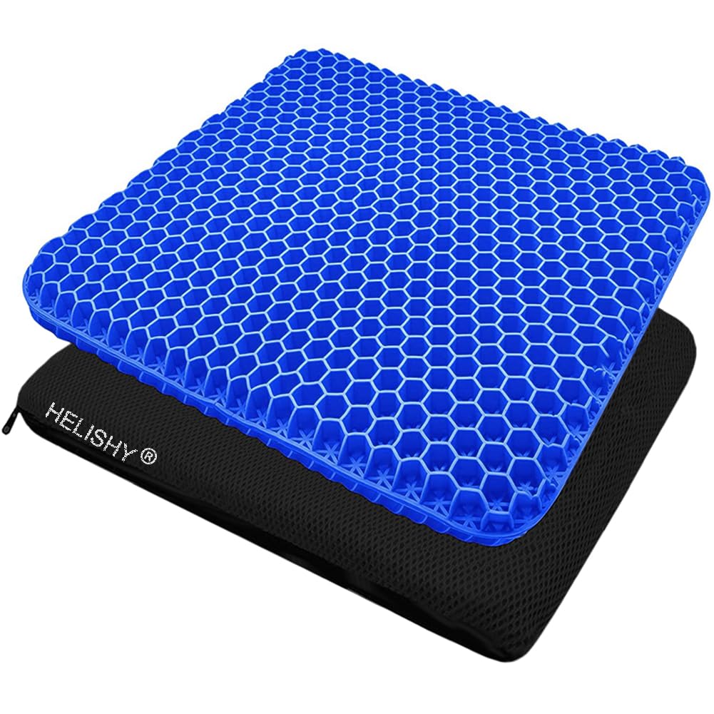 Gel Seat Cushion, Jumbo&Thick Gel Cushion with Non-Slip Cover for Home Office Car Seat Wheelchair, Soft Breathable Honeycomb Chair Pads for Relieve Hip Pain, Black 20x20x1.9inch