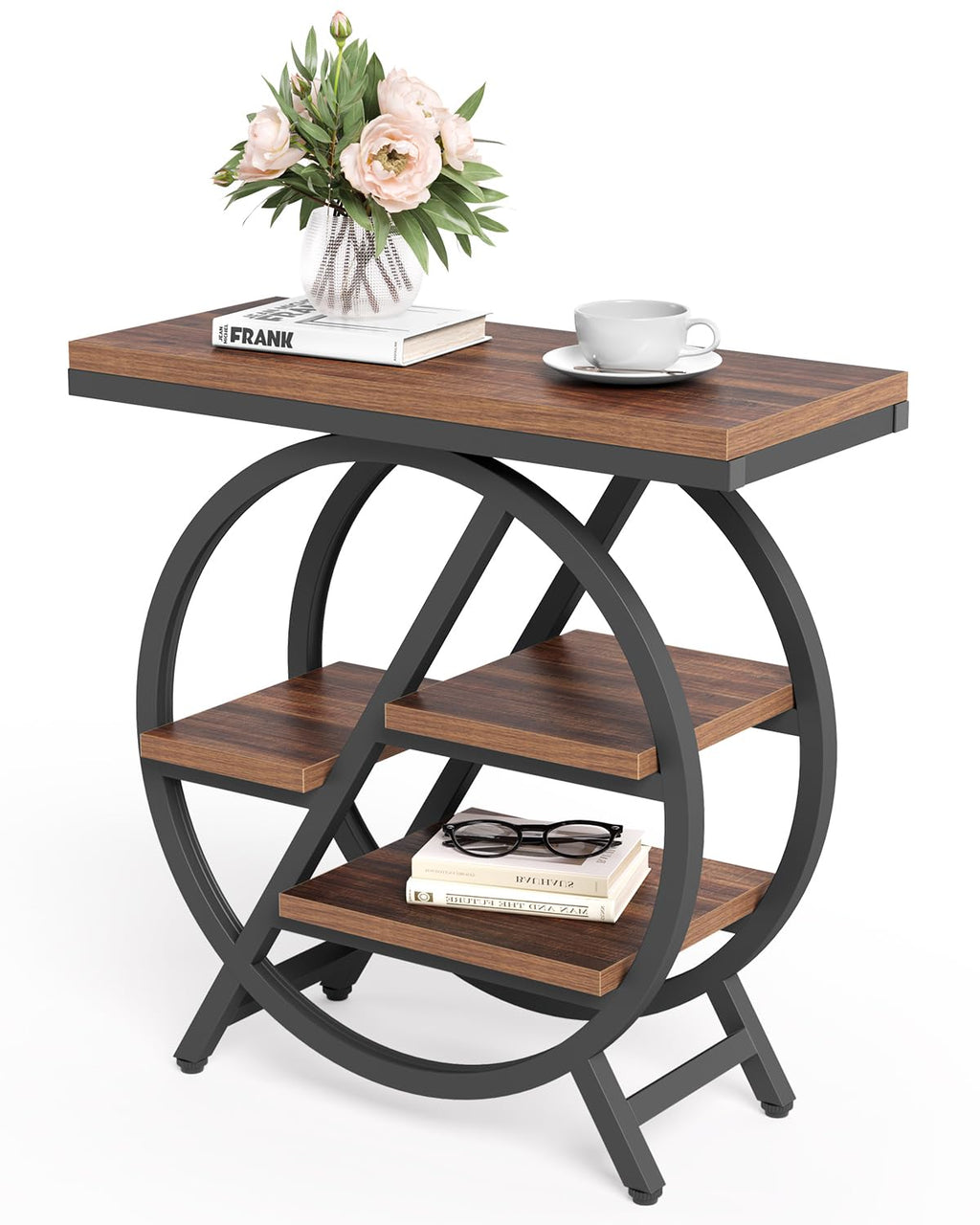 LITTLE TREE End Table, Narrow Side Table with 4-Tier Large Storage Space, Modern Bedside Table for Living Room, Home Office, Bedroom, Grey