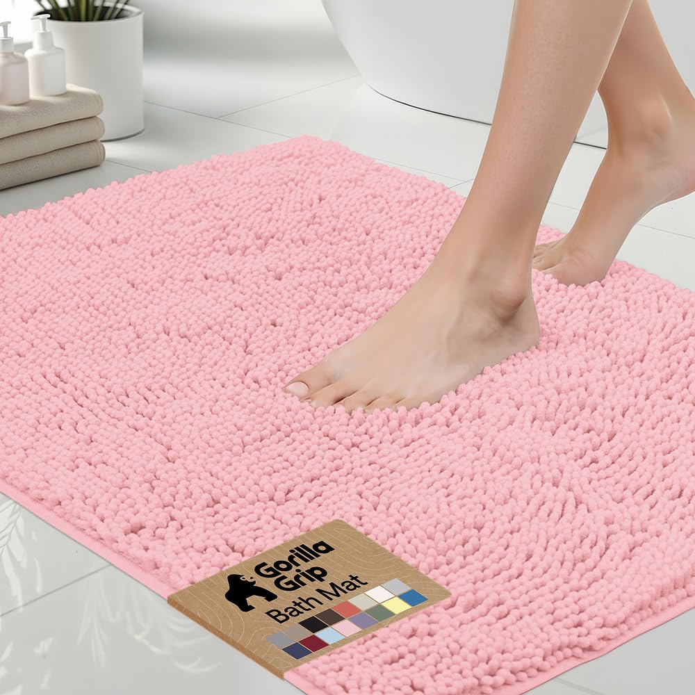 GORILLA GRIP Bath Rug Mat, Thick Soft Absorbent Chenille, Quick Dry Microfiber Mats, Rubber Backing Washable Shower Floor Rugs, US Designed Bathroom Bathmat Home Decor Accessories, 24x17, Grey