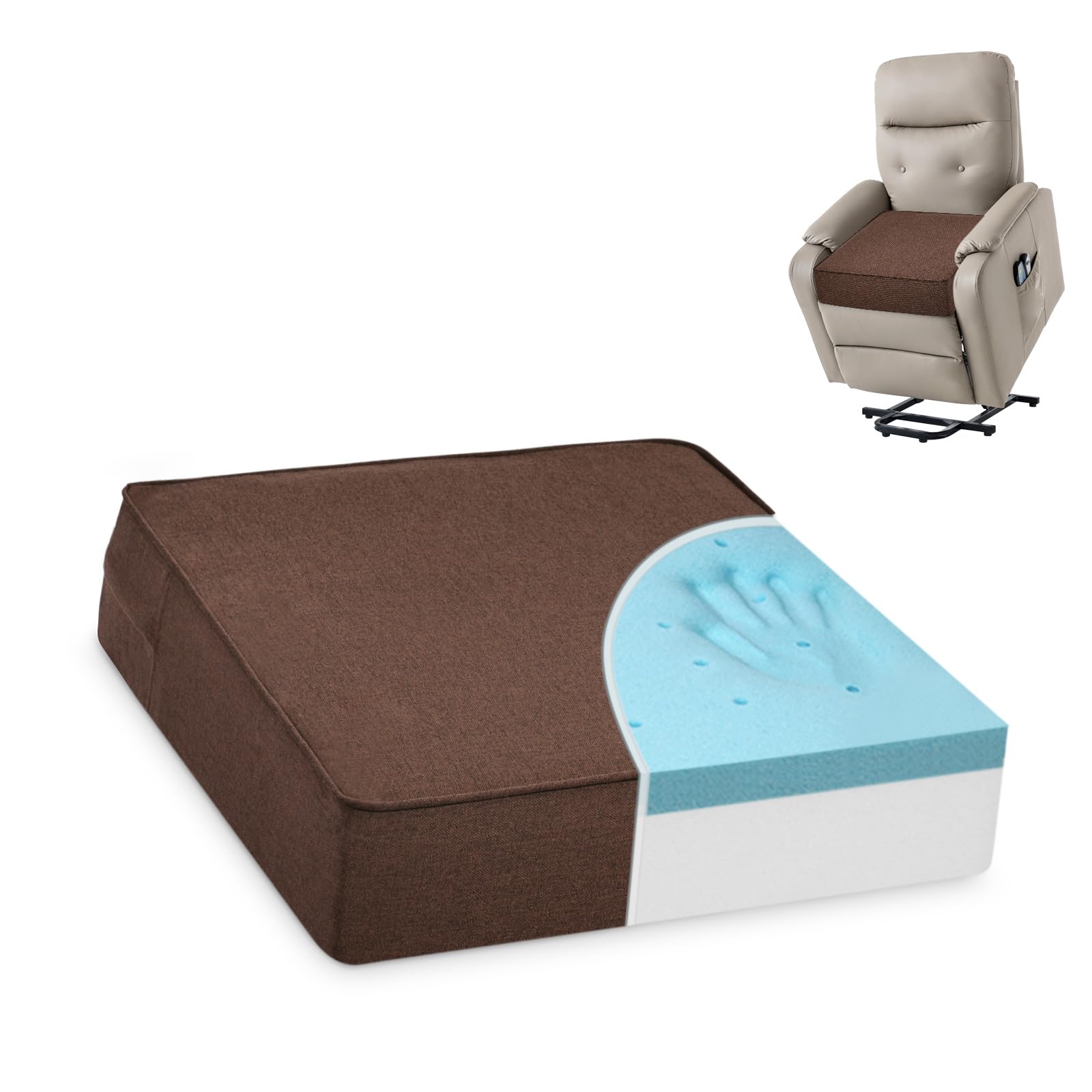 Shinnwa Gel Memory Foam Recliner Cushion for Elderly, Dual-Layer Foam Chair Pad, Extra Large Seat Cushion for Couch, Armchair, Wicker Chairs, Floor, 20 × 20 × 5in, Black