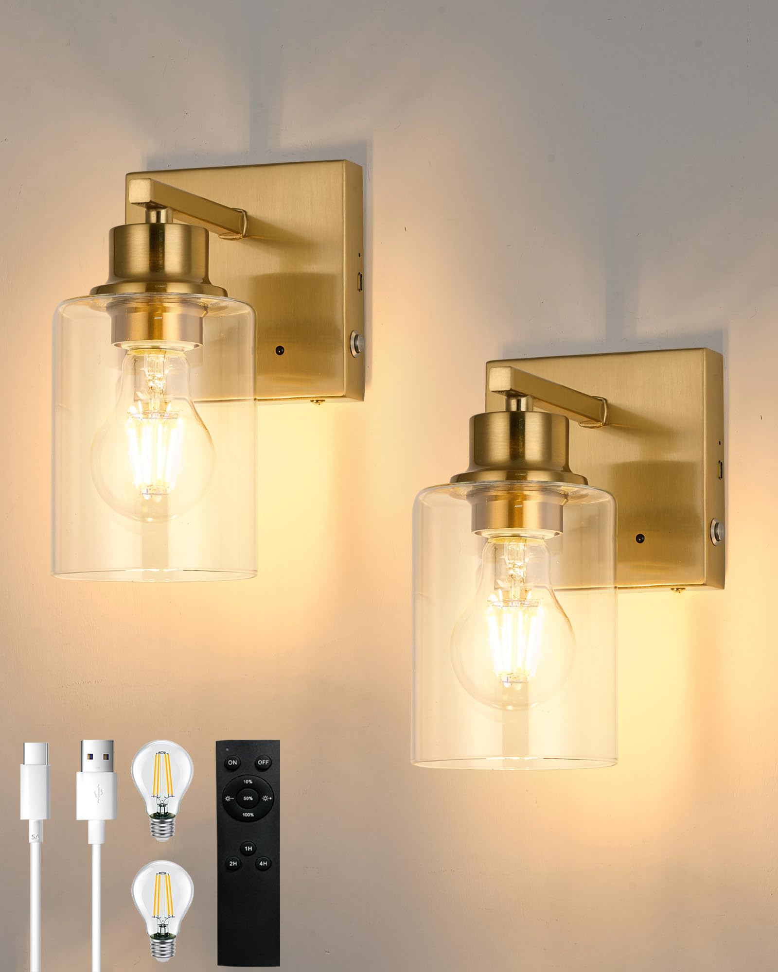 Battery Operated Wall Sconce Set of 2, Black Rechargeable Wall Lights with Timer Function, Easy Install Dimmable Wireless Wall Lamps Sconces Wall Decor for Living Room Bedroom Hallway, Emergency 3000K