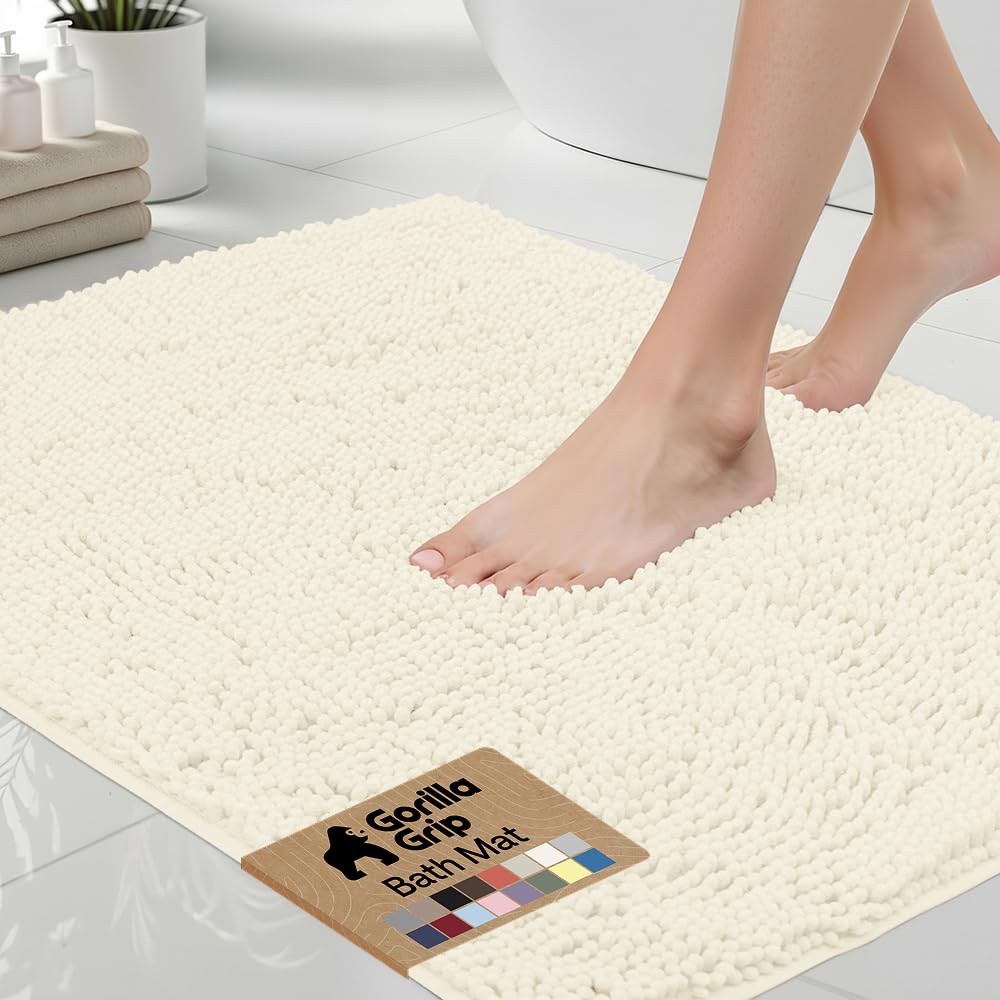 GORILLA GRIP Bath Rug Mat, Thick Soft Absorbent Chenille, Quick Dry Microfiber Mats, Rubber Backing Washable Shower Floor Rugs, US Designed Bathroom Bathmat Home Decor Accessories, 24x17, Grey