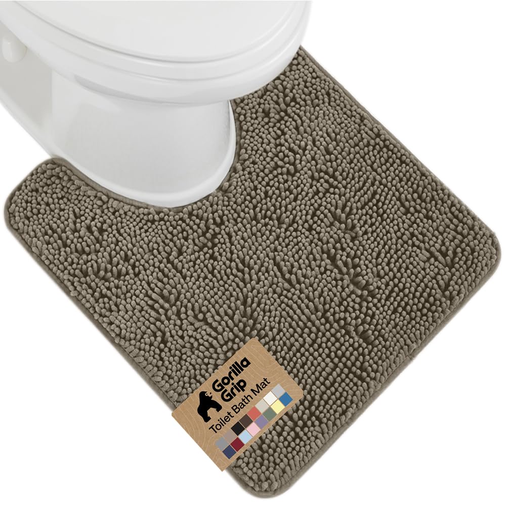 GORILLA GRIP Bath Rug Mat, Thick Soft Absorbent Chenille, Quick Dry Microfiber Mats, Rubber Backing Washable Shower Floor Rugs, US Designed Bathroom Bathmat Home Decor Accessories, 24x17, Grey