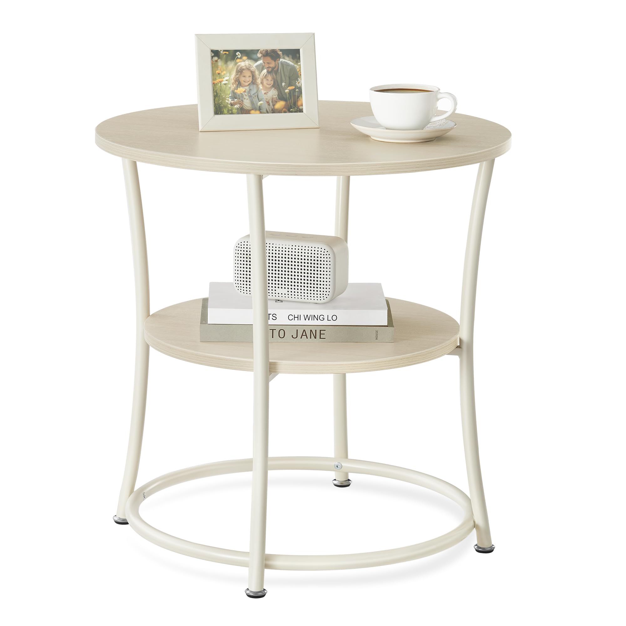 VASAGLE 21.7-Inch Round Side Table, 2-Tier End Table, Nightstand with Steel Frame, Spacious Top, for Small Spaces, Living Room, Bedroom, Heather Greige and Ink Black ULET56BG | 2 Storage Shelves, Living Room, Bedroom, Nightstand, Small Spaces, Accent Coff