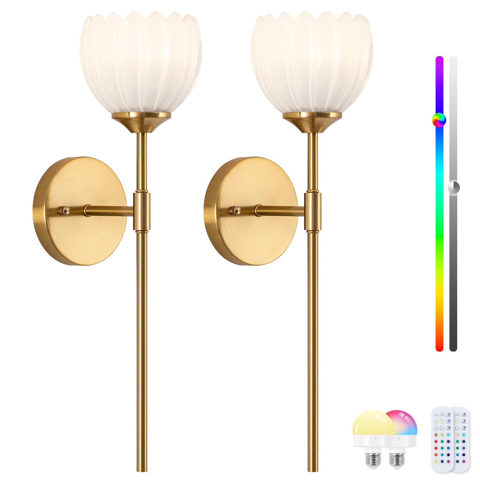 Vintage Battery Operated Wireless Wall Sconces, Rechargeable Battery Antique Brass Wall Lights,Luxury Corridor Lamp with Remote for Dining Room Hallway Living Room, Set of Two
