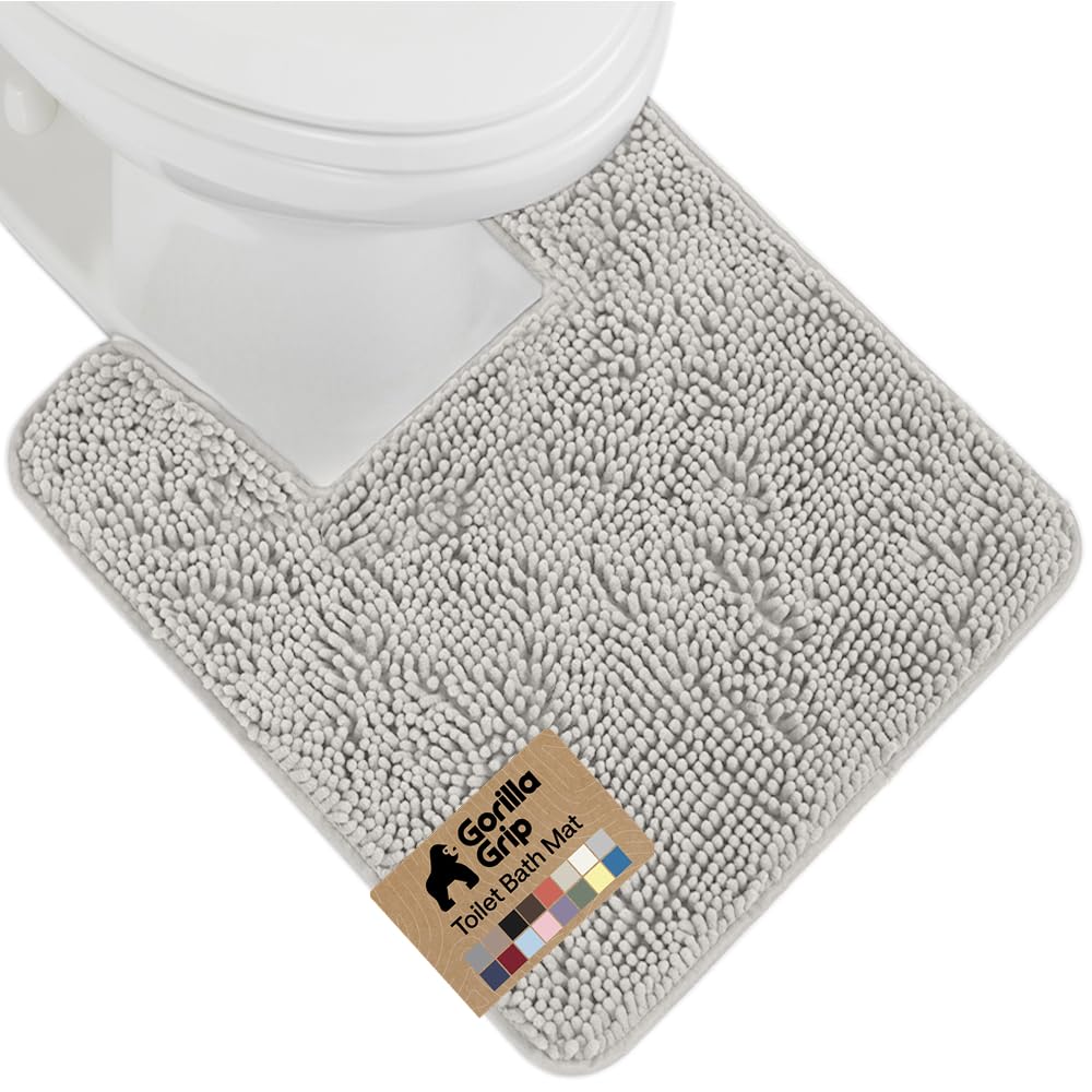 GORILLA GRIP Bath Rug Mat, Thick Soft Absorbent Chenille, Quick Dry Microfiber Mats, Rubber Backing Washable Shower Floor Rugs, US Designed Bathroom Bathmat Home Decor Accessories, 24x17, Grey