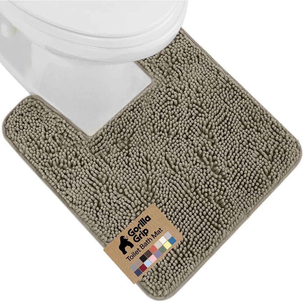 GORILLA GRIP Bath Rug Mat, Thick Soft Absorbent Chenille, Quick Dry Microfiber Mats, Rubber Backing Washable Shower Floor Rugs, US Designed Bathroom Bathmat Home Decor Accessories, 24x17, Grey
