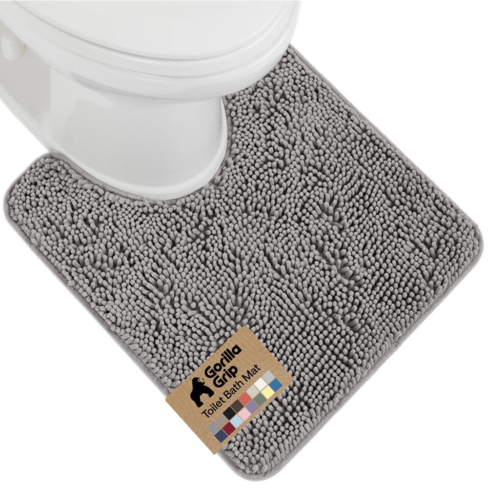 GORILLA GRIP Bath Rug Mat, Thick Soft Absorbent Chenille, Quick Dry Microfiber Mats, Rubber Backing Washable Shower Floor Rugs, US Designed Bathroom Bathmat Home Decor Accessories, 24x17, Grey