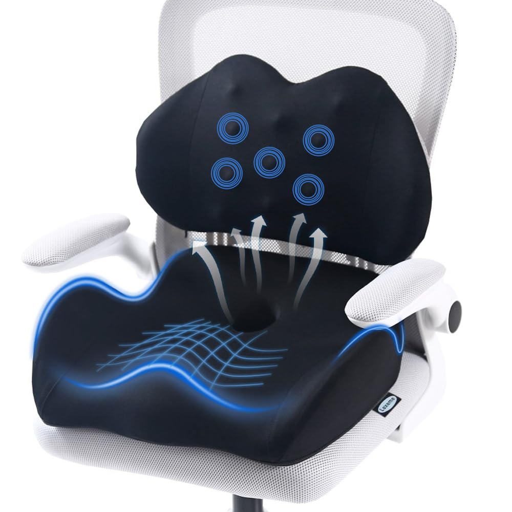 X Large Memory Foam Seat Cushion Lumbar Support Pillow for Sciatica & Tailbone Pressure Relief Coccyx Pad for Office Chair, Car,Wheelchair,Home,Office