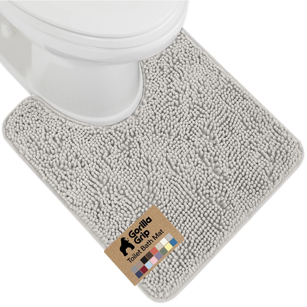 GORILLA GRIP Bath Rug Mat, Thick Soft Absorbent Chenille, Quick Dry Microfiber Mats, Rubber Backing Washable Shower Floor Rugs, US Designed Bathroom Bathmat Home Decor Accessories, 24x17, Grey