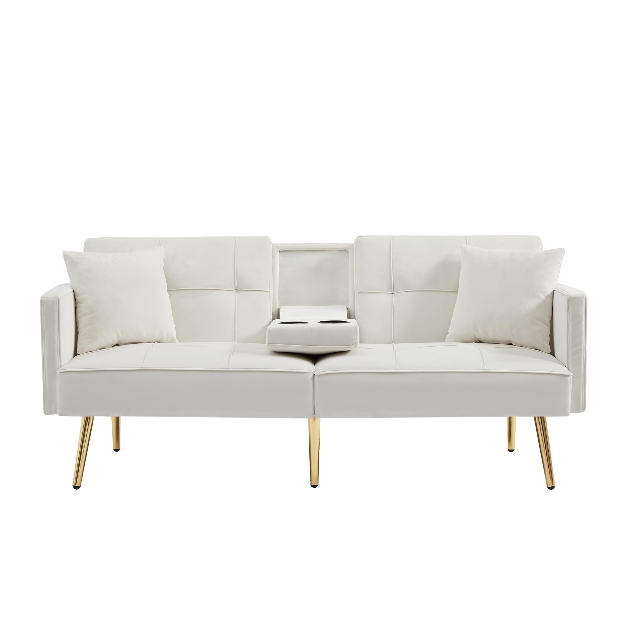 hansones 55-Inch Modern Velvet Loveseat Sofa with Gold Metal Legs & Side Pockets, Tufted Backrest, Perfect for Living Room, Bedroom, or Office (Modern Beige)