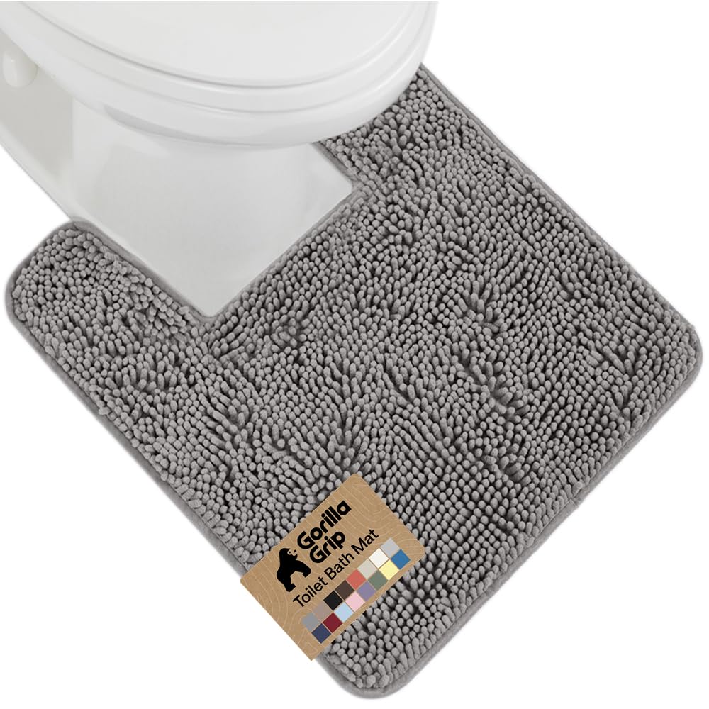 GORILLA GRIP Bath Rug Mat, Thick Soft Absorbent Chenille, Quick Dry Microfiber Mats, Rubber Backing Washable Shower Floor Rugs, US Designed Bathroom Bathmat Home Decor Accessories, 24x17, Grey