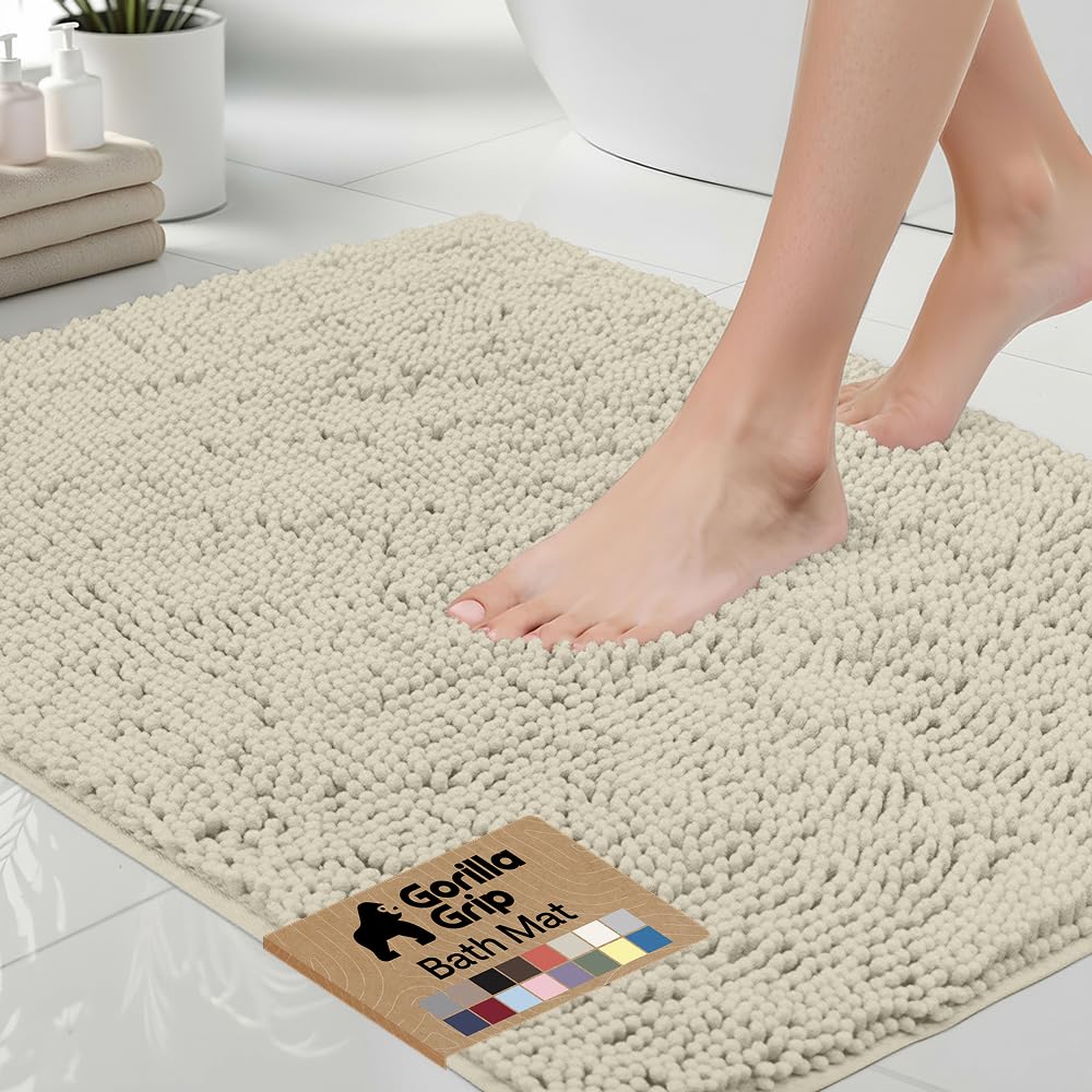 GORILLA GRIP Bath Rug Mat, Thick Soft Absorbent Chenille, Quick Dry Microfiber Mats, Rubber Backing Washable Shower Floor Rugs, US Designed Bathroom Bathmat Home Decor Accessories, 24x17, Grey