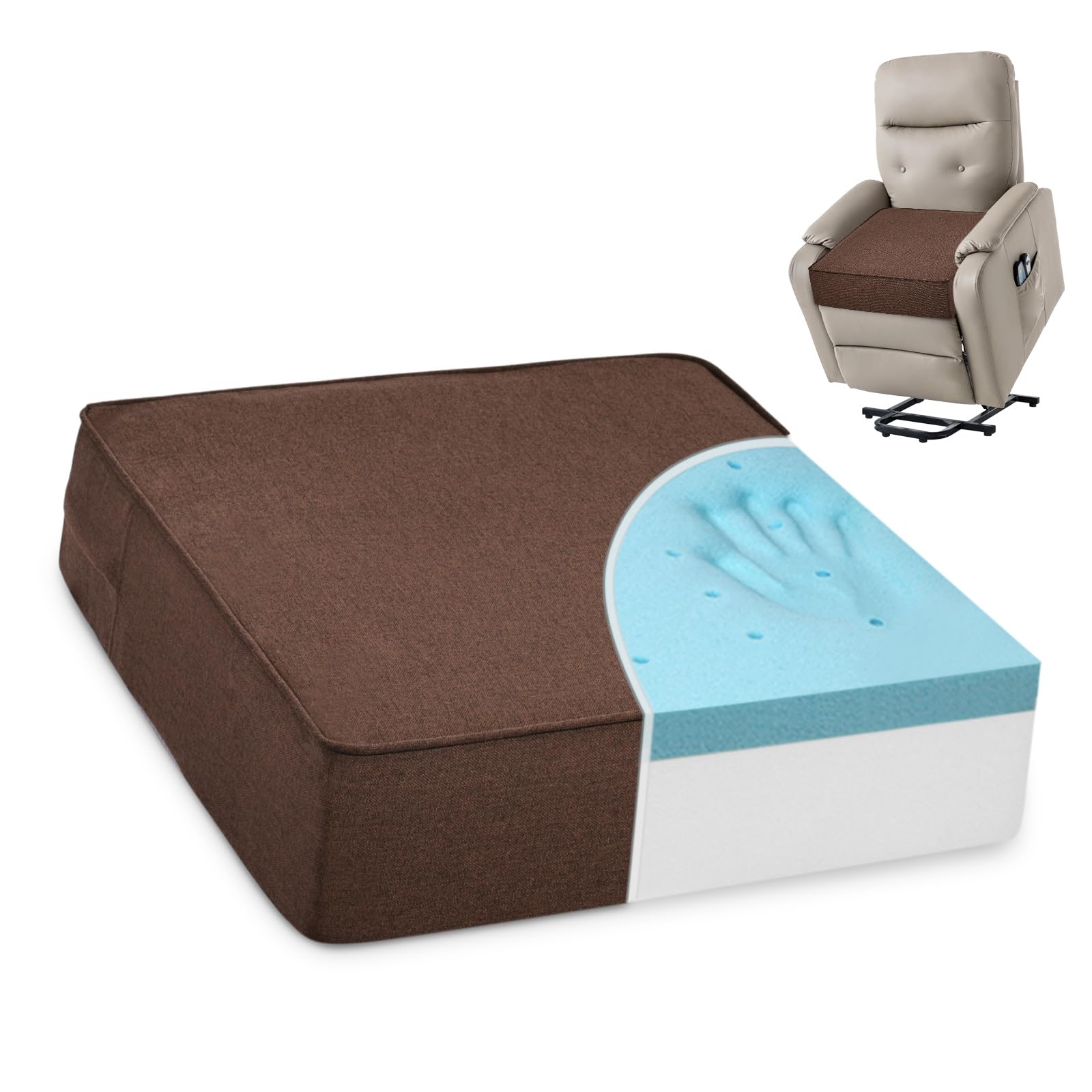 Shinnwa Gel Memory Foam Recliner Cushion for Elderly, Dual-Layer Foam Chair Pad, Extra Large Seat Cushion for Couch, Armchair, Wicker Chairs, Floor, 20 × 20 × 5in, Black
