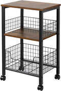 Hadulcet Small End Table, 3-Tier Side Table with Storage Basket, Industrial Style Side End Table for Living Room Bedroom Kitchen Bathroom, Rustic Brown