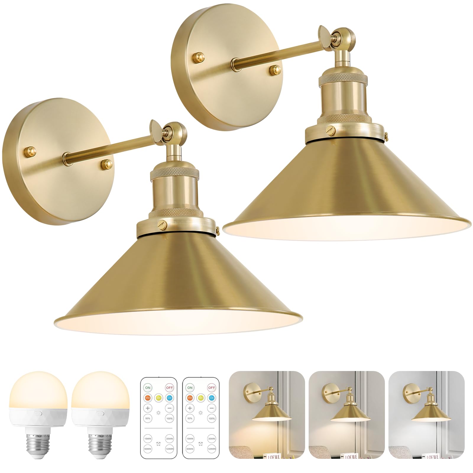 Bailoch Black Vintage Wireless Battery Operated Wall Sconces, Industrial Cordless Battery Powered Led Wall Lights Set of 2, Wall Lamp Fixture Indoor with Remote Control for Bedroom Farmhouse Gallery