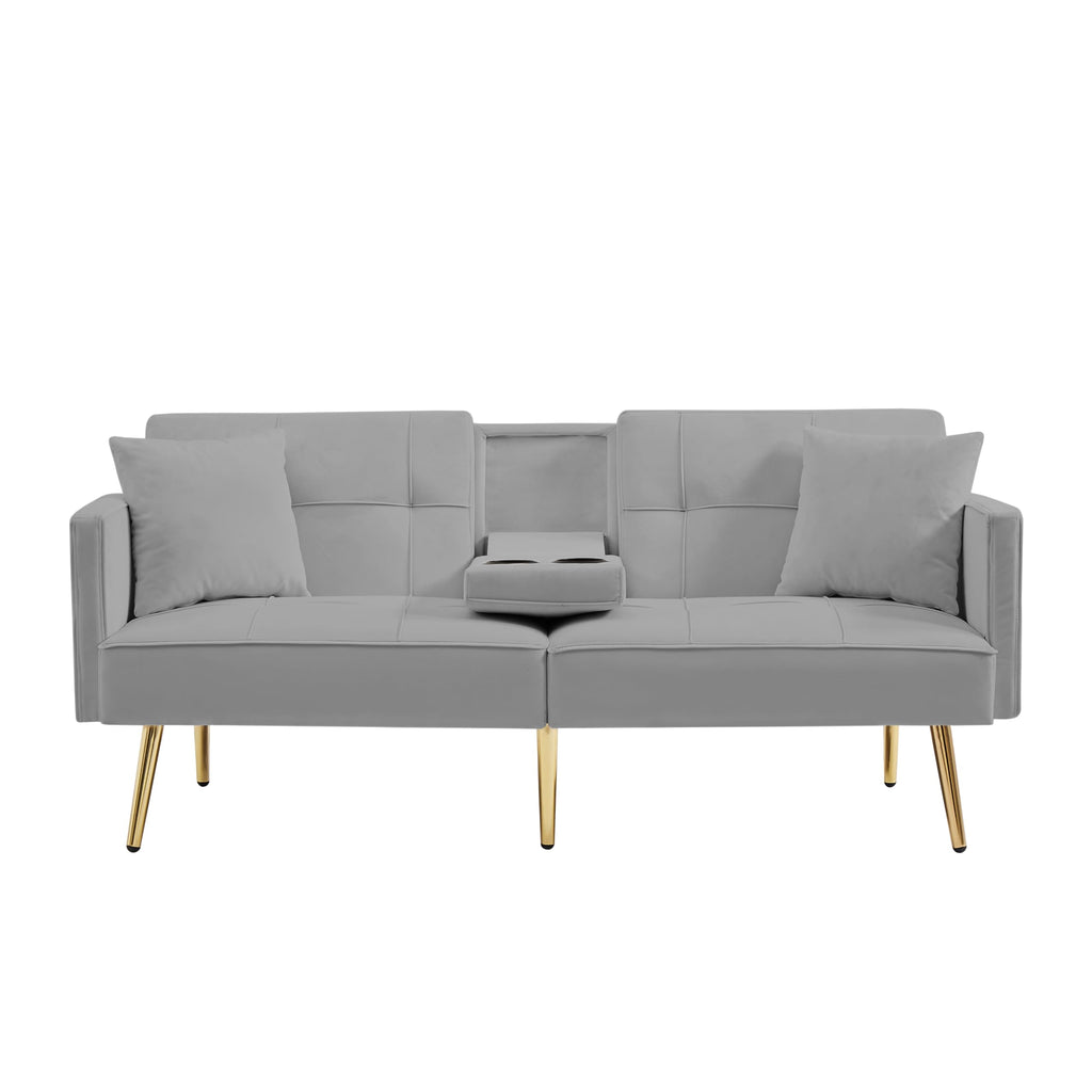 hansones 55-Inch Modern Velvet Loveseat Sofa with Gold Metal Legs & Side Pockets, Tufted Backrest, Perfect for Living Room, Bedroom, or Office (Modern Beige)