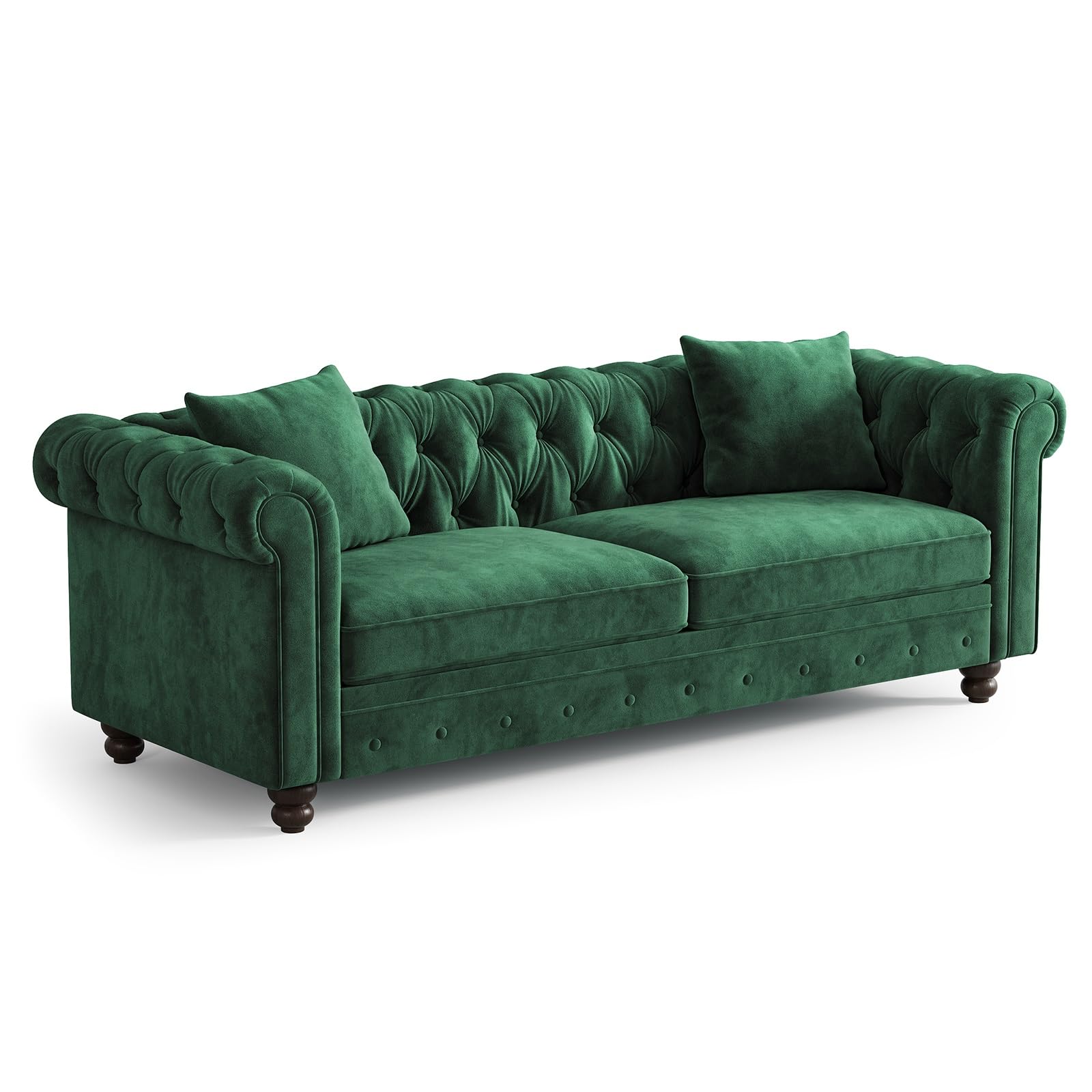 ONBRILL 82 Inch Chesterfield Sofa, 23 Inch Deep Seat Velvet Couch for Living Room, Button Tufted Couch with Rolled Arms, 2 Throw Pillows, Comfy Vintage Loveseat Sofa for Apartment, Black
