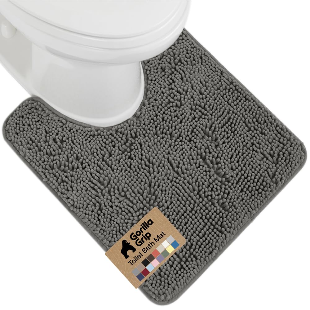 GORILLA GRIP Bath Rug Mat, Thick Soft Absorbent Chenille, Quick Dry Microfiber Mats, Rubber Backing Washable Shower Floor Rugs, US Designed Bathroom Bathmat Home Decor Accessories, 24x17, Grey