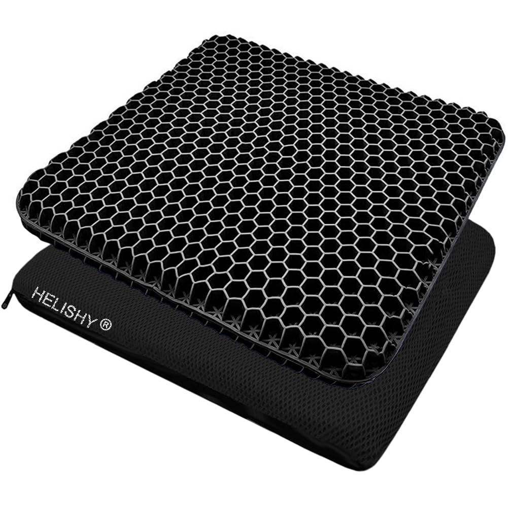 Gel Seat Cushion, Jumbo&Thick Gel Cushion with Non-Slip Cover for Home Office Car Seat Wheelchair, Soft Breathable Honeycomb Chair Pads for Relieve Hip Pain, Black 20x20x1.9inch