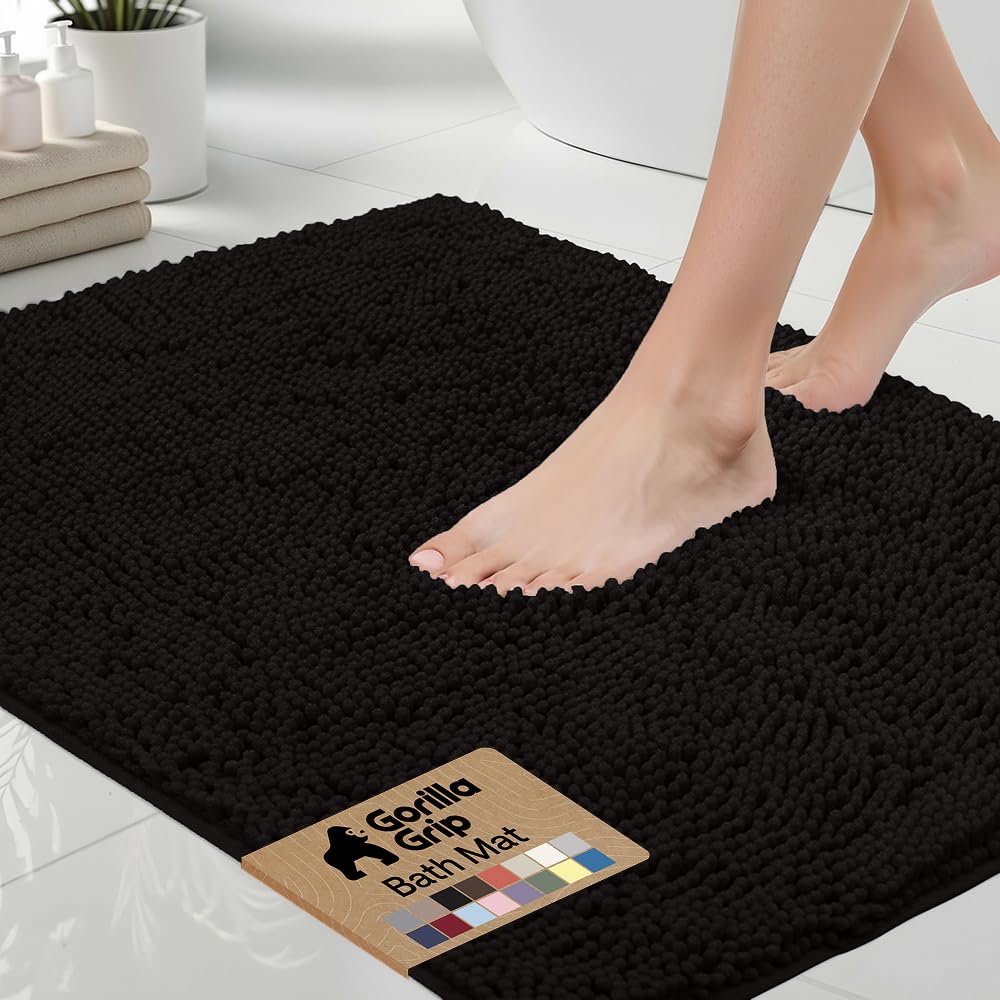 GORILLA GRIP Bath Rug Mat, Thick Soft Absorbent Chenille, Quick Dry Microfiber Mats, Rubber Backing Washable Shower Floor Rugs, US Designed Bathroom Bathmat Home Decor Accessories, 24x17, Grey