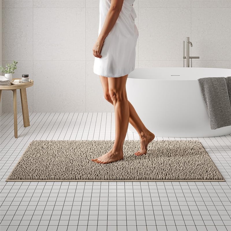 MAYSHINE Round Area Rug Set for Bathroom | Soft Plush Chenille Bath Mat, Water Absorbent Non-Slip Bathroom Rug | Washable Shag Carpet for Shower, Bedroom, or Home Décor | 36"x36" (Round) | White