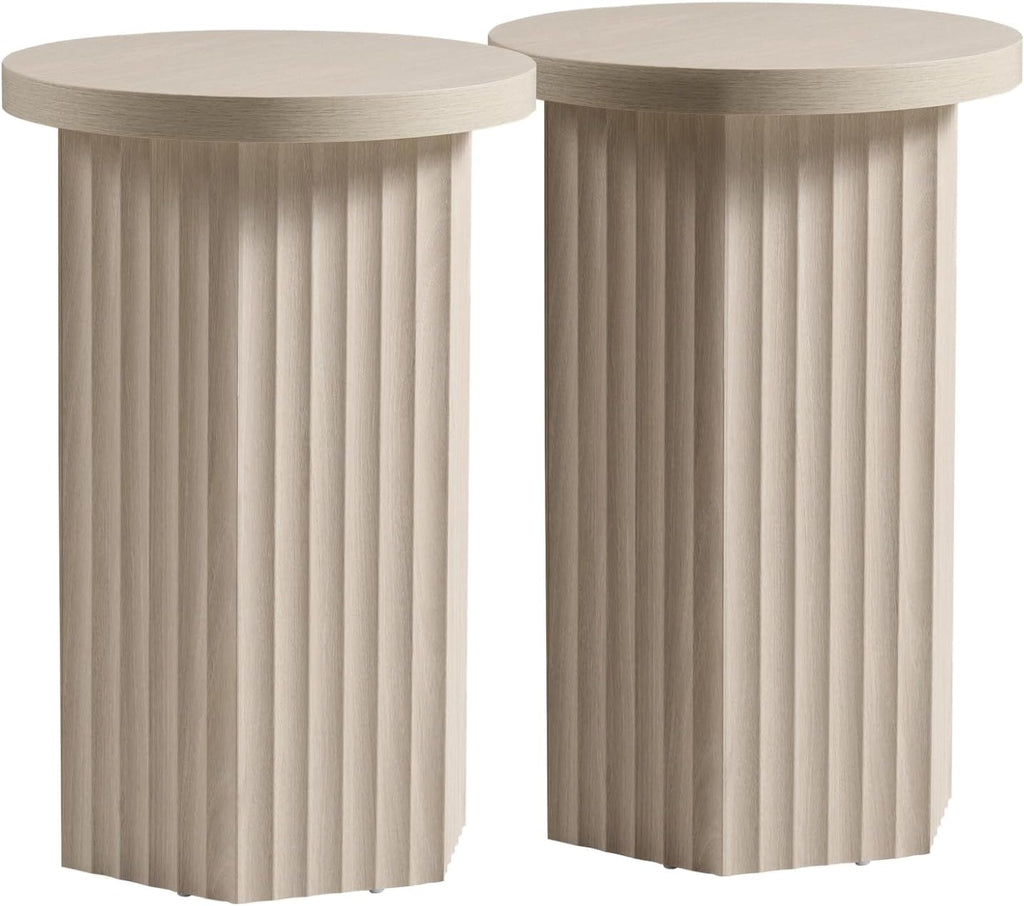 VividVibe End Tables for Living Room, Fluted Couch Side Table with Hexagonal Base, Wooden Bedside Table Bedroom Nightstands 2 Set Home Office Modern Accent Light Alder