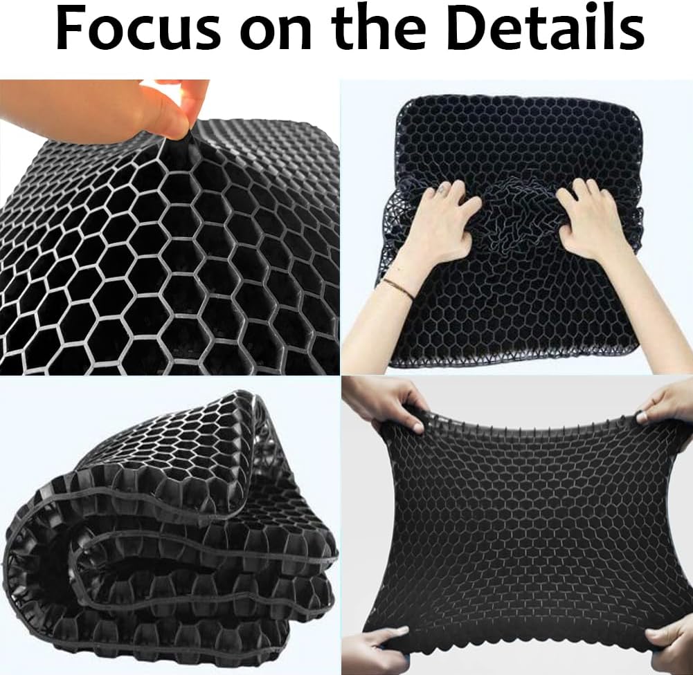 Gel Seat Cushion, Jumbo&Thick Gel Cushion with Non-Slip Cover for Home Office Car Seat Wheelchair, Soft Breathable Honeycomb Chair Pads for Relieve Hip Pain, Black 20x20x1.9inch