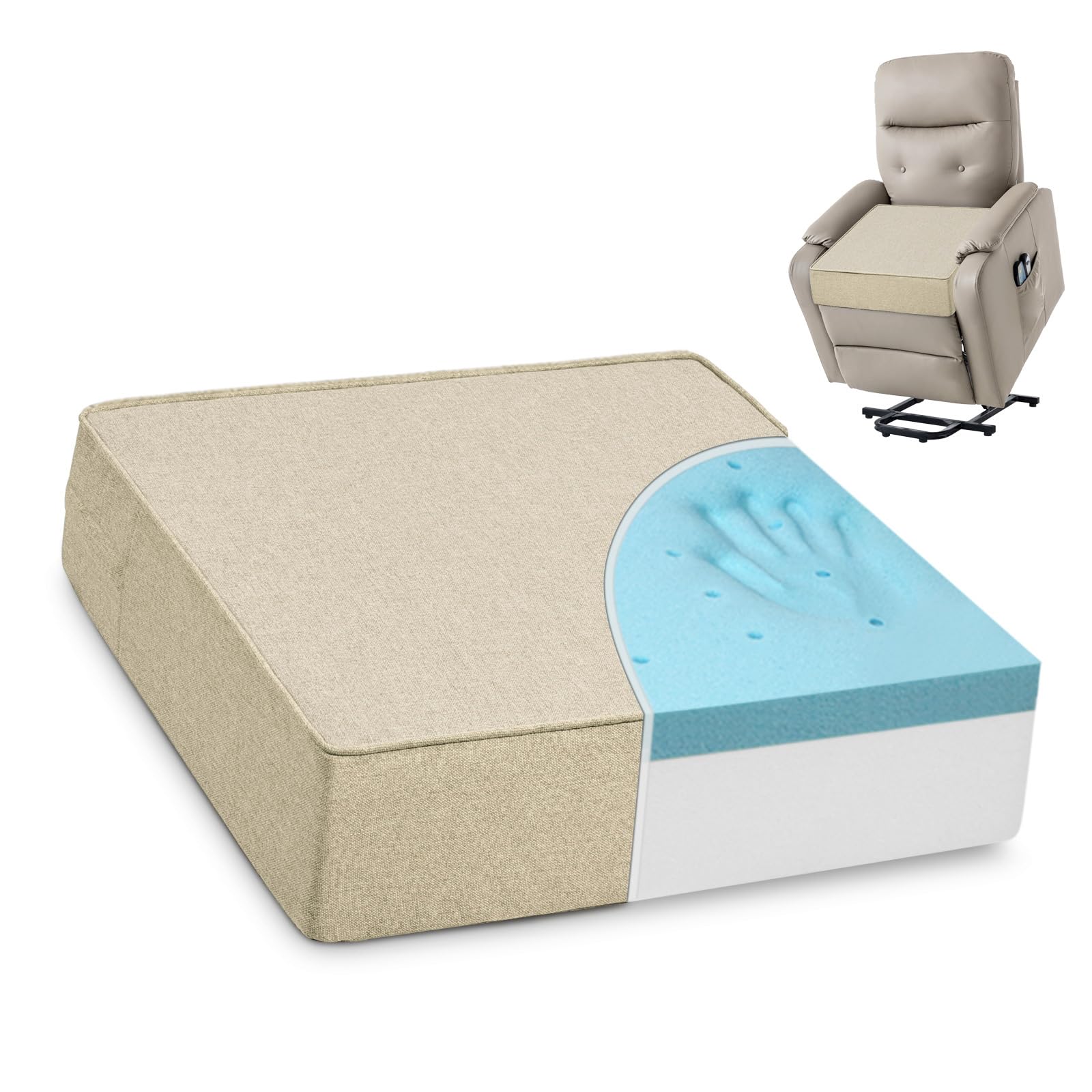 Shinnwa Gel Memory Foam Recliner Cushion for Elderly, Dual-Layer Foam Chair Pad, Extra Large Seat Cushion for Couch, Armchair, Wicker Chairs, Floor, 20 × 20 × 5in, Black