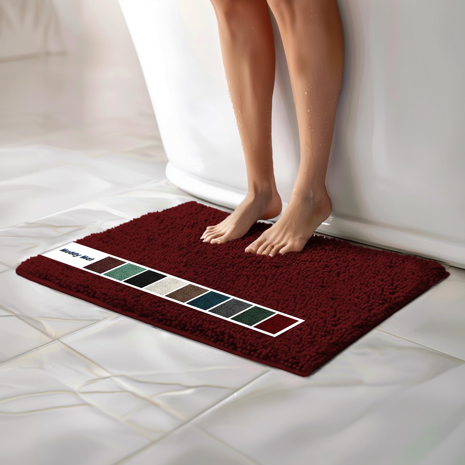 Muddy Mat Chenille Bathroom Rugs Quick Dry Microfiber Mats Non Slip Washable, Extra Thick, Soft and Highly Absorbent Bath Mats for Bathroom, Kitchen, and Shower Floor - Grey Small 28"X18"