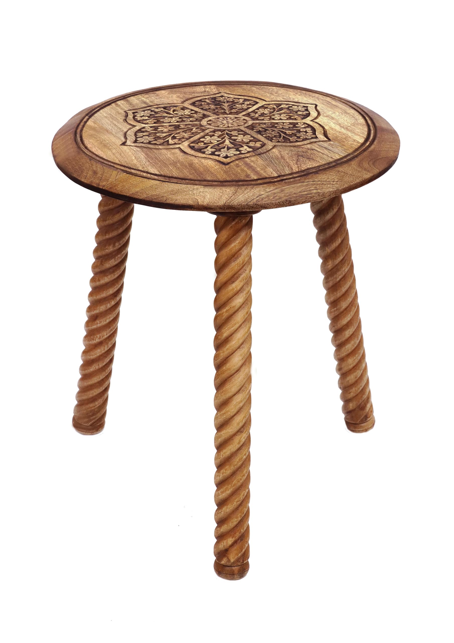 COTTON CRAFT Solid Wood Accent End Table - Hand Carved Vintage Boho Folding Side Table - Small Spaces Entryway Farmhouse Living Room Bedside - No Tools Assembly - 18x18 Octagon - Brown