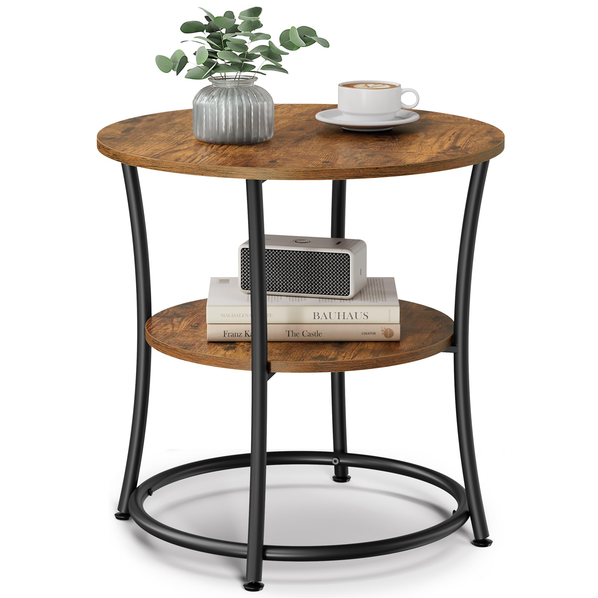 VASAGLE 21.7-Inch Round Side Table, 2-Tier End Table, Nightstand with Steel Frame, Spacious Top, for Small Spaces, Living Room, Bedroom, Heather Greige and Ink Black ULET56BG | 2 Storage Shelves, Living Room, Bedroom, Nightstand, Small Spaces, Accent Coff