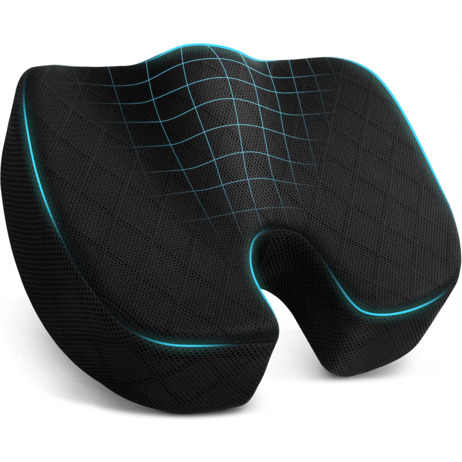 TushGuard Seat Cushion - Memory Foam Cushion for Office Chair, Car Seat, Airplane, Bleacher - Sciatica & Hip & Coccyx Pain Relief Desk Chair Cushion for Long Sitting Office Workers, Car Drivers