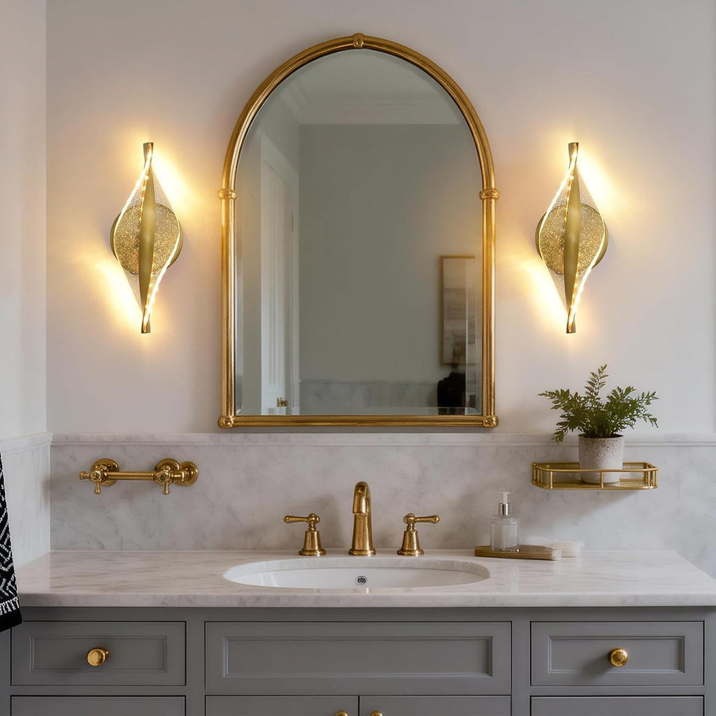LED Wall Sconces Set of Two Battery Operated, 5000mAh USB Rechargeable Gold Acrylic Wall Lights with Remote, Dimmable Wireless Wall Lamp for Living Room, Bedroom, Hallway,11.8 Inch