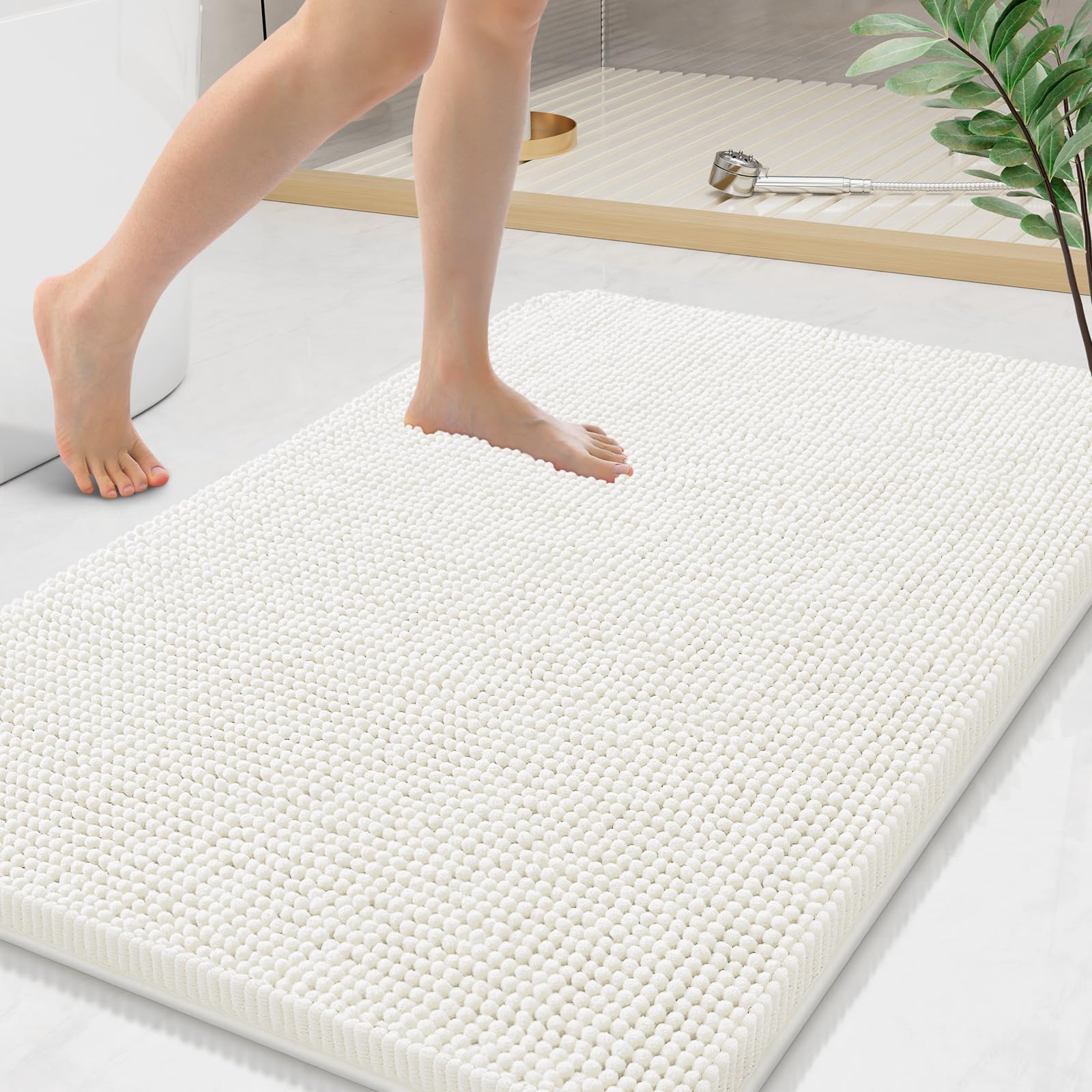 Arotive Bathroom Rugs 30x20, Extra Soft Absorbent Shaggy Chenille Bath Rugs, Machine Washable Rubber Backing Non-Slip Bath Mats for Bathroom Floor Tub and Shower, Home Decor Accessories, Grey