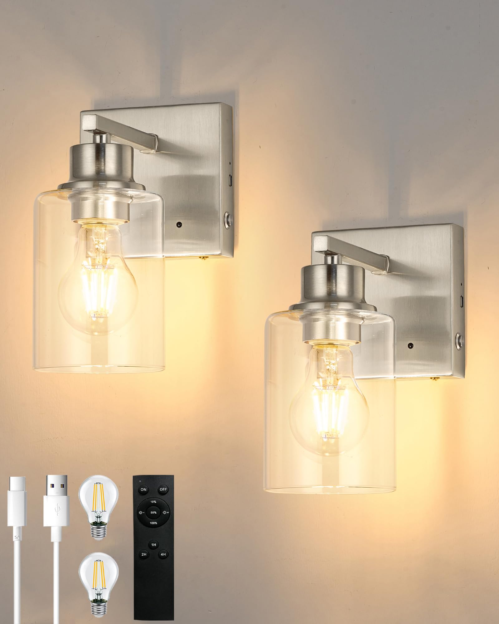 Battery Operated Wall Sconce Set of 2, Black Rechargeable Wall Lights with Timer Function, Easy Install Dimmable Wireless Wall Lamps Sconces Wall Decor for Living Room Bedroom Hallway, Emergency 3000K