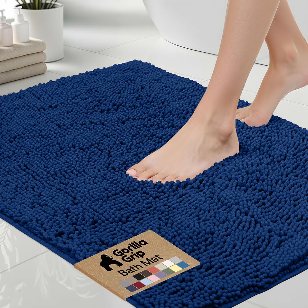 GORILLA GRIP Bath Rug Mat, Thick Soft Absorbent Chenille, Quick Dry Microfiber Mats, Rubber Backing Washable Shower Floor Rugs, US Designed Bathroom Bathmat Home Decor Accessories, 24x17, Grey