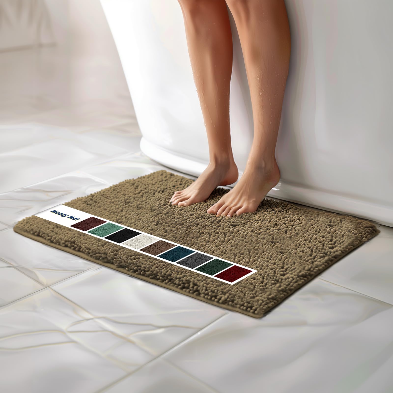 Muddy Mat Chenille Bathroom Rugs Quick Dry Microfiber Mats Non Slip Washable, Extra Thick, Soft and Highly Absorbent Bath Mats for Bathroom, Kitchen, and Shower Floor - Grey Small 28"X18"