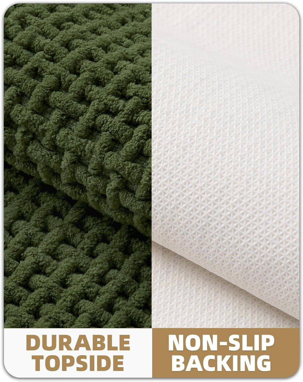 Color&Geometry Chenille Pile Large Bathroom Rugs Upgraded Denser, 24"x36" Non Slip Absorbent Green Bath Mats for Bathroom Thin Fit Under Door, Washable Quick Dry