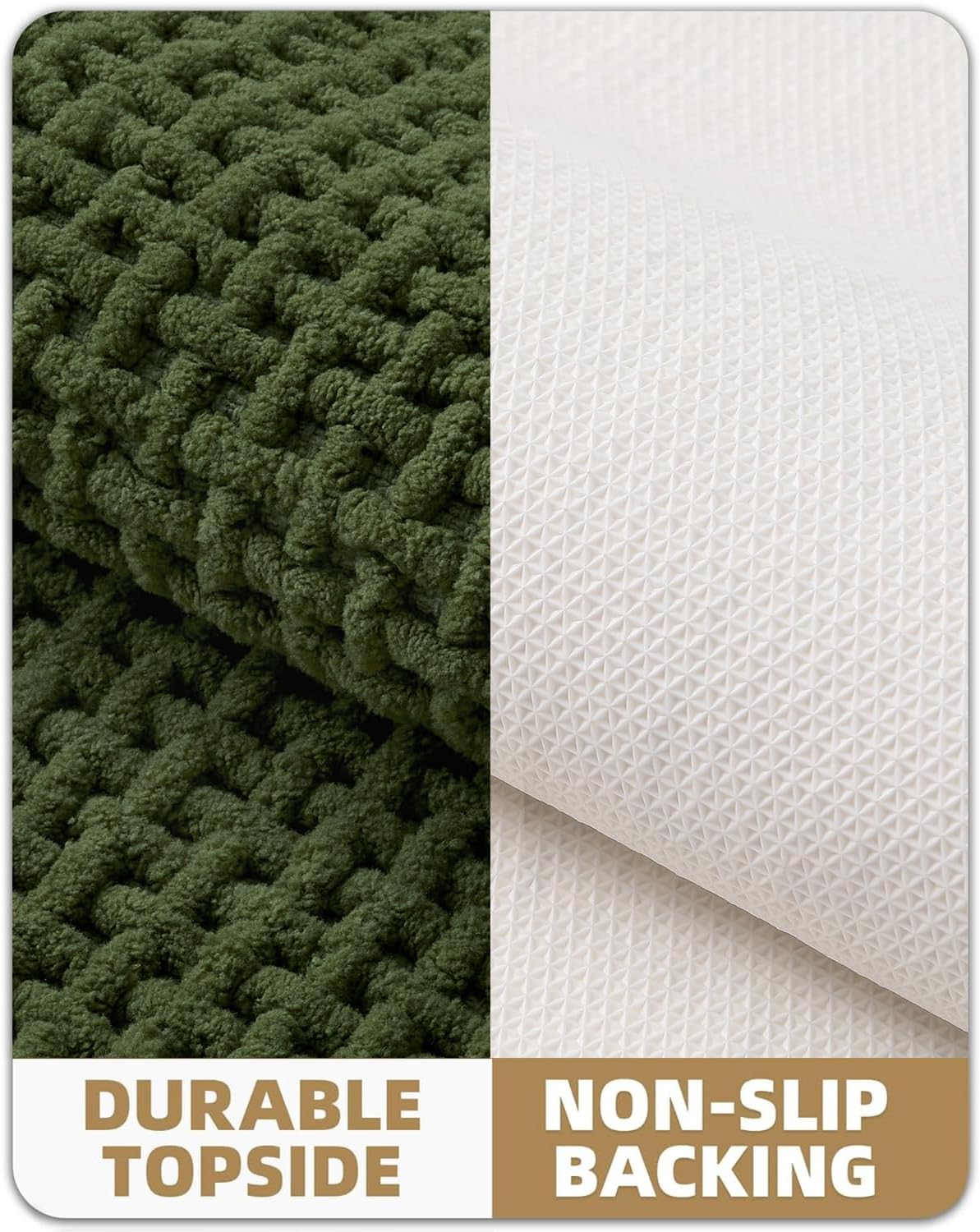 Color&Geometry Chenille Pile Large Bathroom Rugs Upgraded Denser, 24"x36" Non Slip Absorbent Green Bath Mats for Bathroom Thin Fit Under Door, Washable Quick Dry