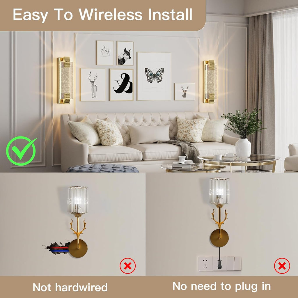 camuucci Battery Operated Wall Sconce Rechargeable Battery Powered 12000mAh Wall Light Indoor Not Hardwired Wall Lamp Fixtures for Bedroom Living Room 1Pack