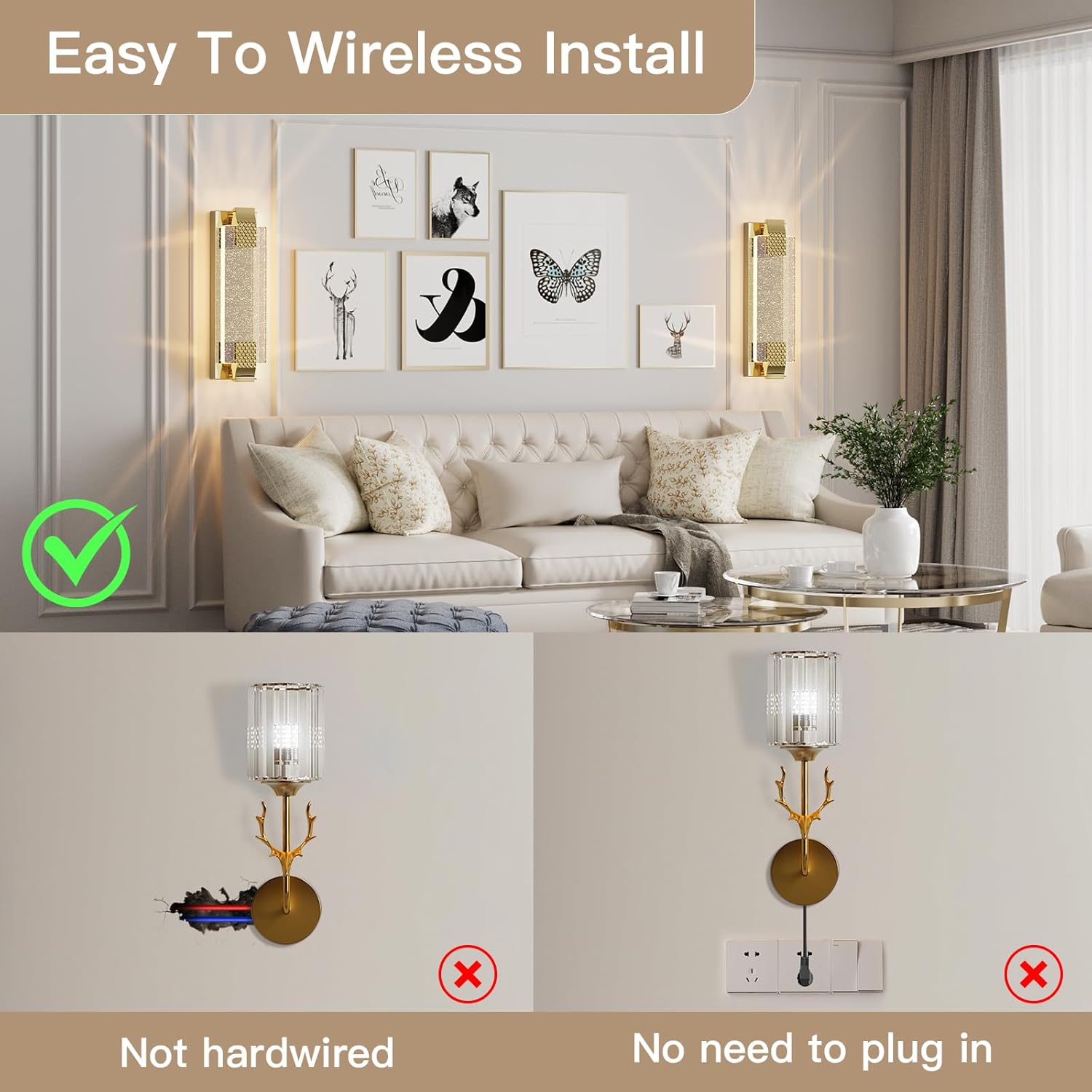camuucci Battery Operated Wall Sconce Rechargeable Battery Powered 12000mAh Wall Light Indoor Not Hardwired Wall Lamp Fixtures for Bedroom Living Room 1Pack