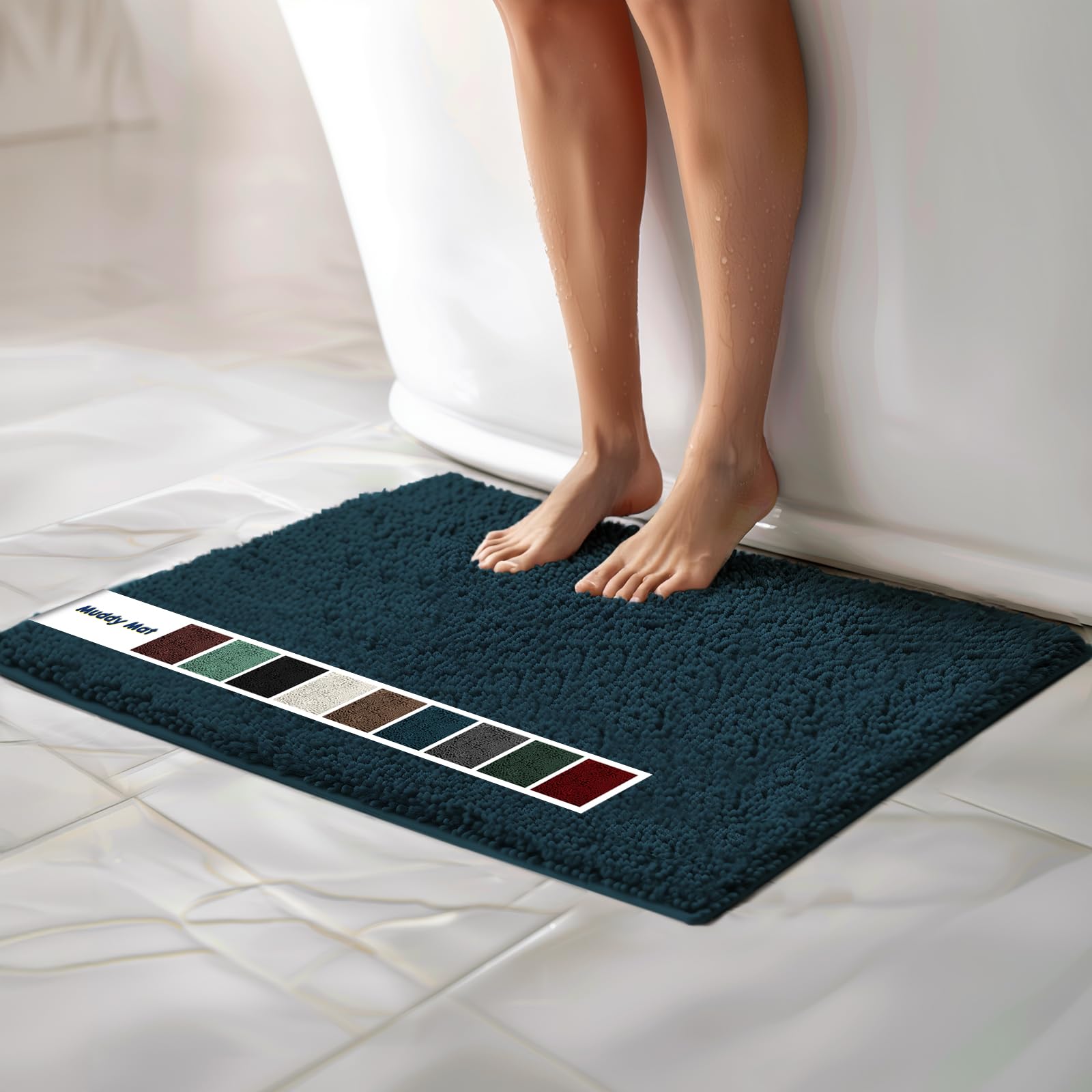 Muddy Mat Chenille Bathroom Rugs Quick Dry Microfiber Mats Non Slip Washable, Extra Thick, Soft and Highly Absorbent Bath Mats for Bathroom, Kitchen, and Shower Floor - Grey Small 28"X18"