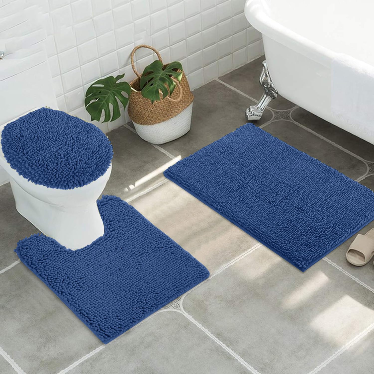 MAYSHINE Round Area Rug Set for Bathroom | Soft Plush Chenille Bath Mat, Water Absorbent Non-Slip Bathroom Rug | Washable Shag Carpet for Shower, Bedroom, or Home Décor | 36"x36" (Round) | White