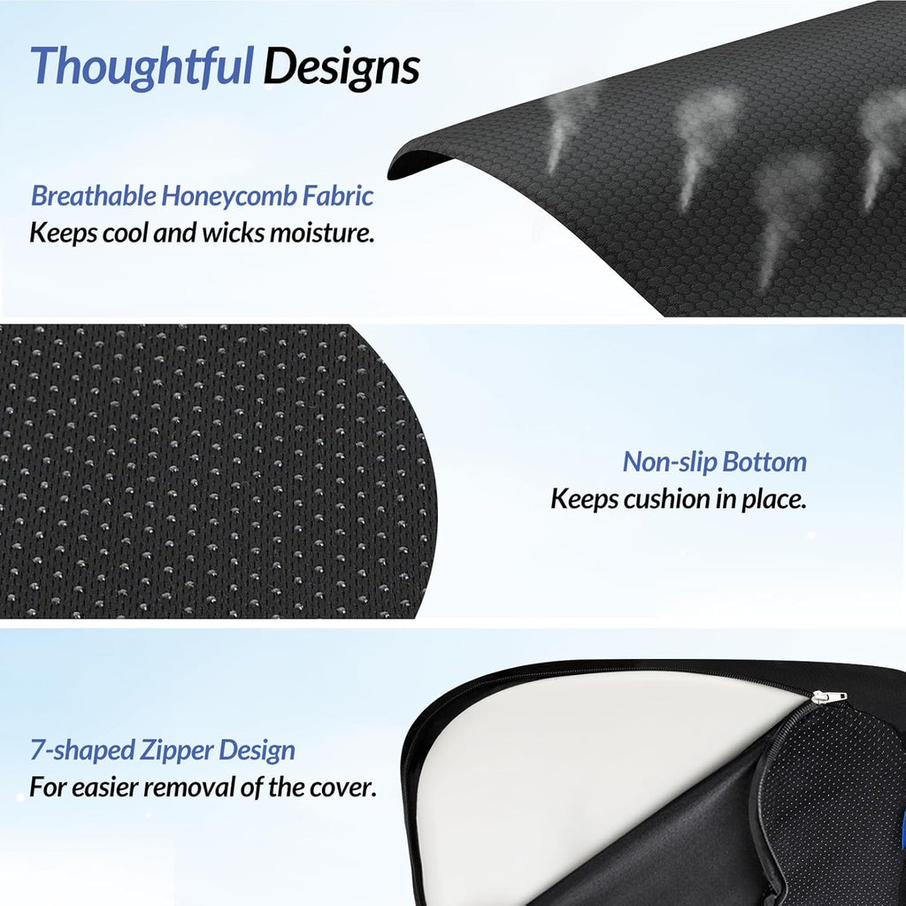 ZIKEE Ergonomic Seat Cushion with Thigh Slope for Long Sitting, Memory Foam Office Chair Cushion for Car, Home, Plane, U-Shaped Design Relieves Hip, Tailbone Pain, Non-Slip Sciatica Pain Relief Pillow